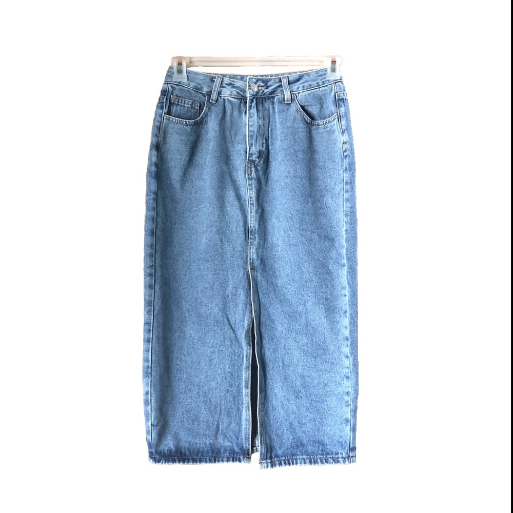 SHEIN Denim MIDI Skirt Slit Trendy Y2K Casual Chic Boho Style - S